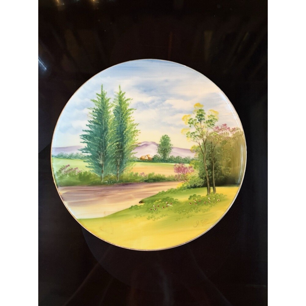 Vintage Hand Painted Japanese 10.5” Mountain Wilderness Decorative Plate 50’s-70